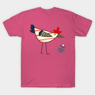 Cute and suspicious chicken looking at the flower T-Shirt